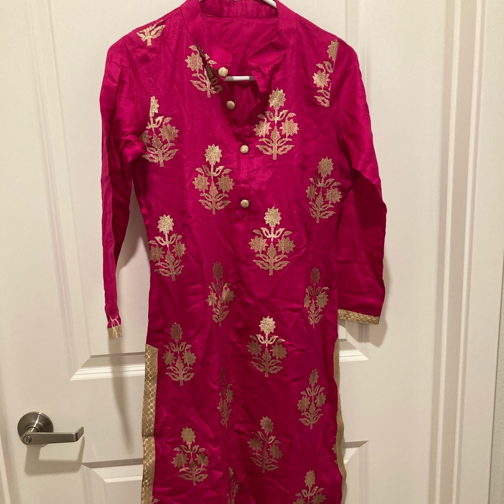 New Fancy Desi Indian Pakistani Shalwar Kameez pink and gold